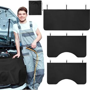 4Pcs Automotive Magnetic Fender Cover Large Leather Mechanic Fender Cover with Storage Bag Protector Mat Pad with Hooks for Repair Automotive Work SUV/Sedan/Trucks Etc, Size L(Black)