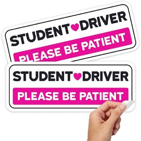 Non-Magnetic Student Driver Stickers - Removable Student Driver Decals for Cars & Windows - Paint-Safe Pink Student Driver Signs (10x4 inches, 2-Pack)