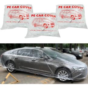 LuliKa 3 Packs Disposable Car Cover Clear Plastic Car Cover Universal Rain Dust Garage Cover with Elastic Band Medium (12.4 FT x 21.6 FT)…