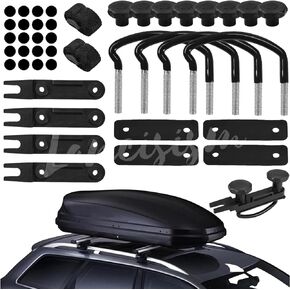 4 Pcs Universal Roof Box U-Bolt Clamps, Upgraded Rooftop Cargo Carrier Rack Bolts, Car Van Mounting Fitting Kit 85mm Inner Width Metal U-Bracket Clips w/ 8 Lock Nuts 2 Straps