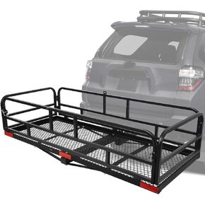 OUTPRIZE Trailer Hitch Cargo Rack, 60 x 24 x 14 Inch Folding Hitch Mount Cargo Carrier with High Side Rails for RV Truck SUV Van, 500 lbs. Capacity, 2" Receiver, Black
