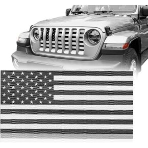 Hooke Road Front Grill Grille Insert US Flag for Jeep Wrangler JL & Jeep Gladiator 2018 2019 2020 2021 2022 2023 2024 (Black & White)