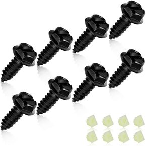 Universal License Plate Screws for Fastening License Plates, Nylon Screw Inserts, Frames and Covers on Cars and Trucks (Black)