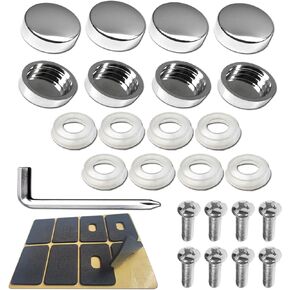 BGGTMO Black License Plate Screws- Stainless Steel Plate Mounting Hardware for Car Tag Frame, Anti-Theft Security Self-Tapping Screws Fit Front Bumper, with Matte Black Caps Covers, Insert Fasteners