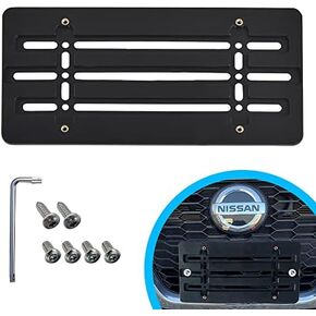 Front Bumper License Plate Bracket for Nissan 2000-2023, Plate Holder Set w 6 Unique Screw Bolts & Wrench Kit, License Tag Mounting Kit, Quality Plate Holders, Premium Car & Truck Accessories