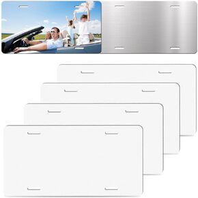 4 Pack Sublimation License Plate Blanks, 0.65mm Sublimation Blank License Plate - Heat Thermal Transfer DIY Metal License Plates Blank for Personalized Design (White)