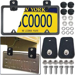 Aootf Front License Plate Bracket Holder - Universal Front Bumper License Plate Mounting Kit, 2 Drill Holes Car Tag Adapter with Anti Theft Stainless Steel Screw Bolt Caps