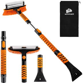 METOWARE 42.2’’ 3 in 1 Extendable Ice Scraper and Snow Brush for Car Windshield with Ergonomic Foam Grip and 360° Pivoting Brush Head for Car SUV Truck