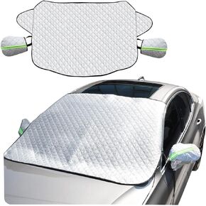 8sanlione Car Windshield Snow Cover with Side Mirror Cover, 4 Layers Winter Frost Protection for Any Weather, Windscreen Covers with Magnetic Edges, Front Window Automotive Covers for Car SUV Trucks