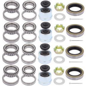 4 Sets L68149 L44649 Boat Trailer Axle Hub Bearing Kit, 171255TB/10-19 Grease Seals, 171255TB/10-19 Grease Seals, Spindle Nuts, 1.98" Dust Covers and Rubber Plugs, Cotter Pins,Washers for #84 Spindle