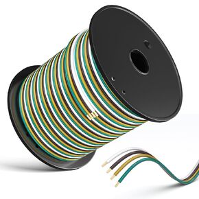 LIMICAR Trailer Wiring, 100FT 14 Gauge Trailer Wiring Harness Kit, 4-Way Bonded Trailer Wire, 4 Flat Wishbone Color-Coded Boat Trailer Wiring Kit, Wiring Harness for Trailer Lights, Trailer Truck
