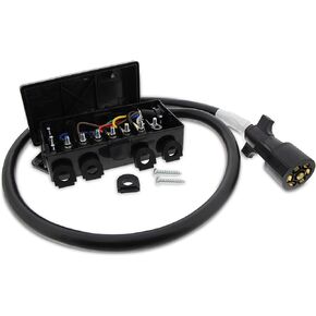 ABN 7 Pin Trailer Wiring Harness Plug Inline Trailer Cord - Roj Plug Trailer Cord with 7 Gang Junction Box and 4ft Cord