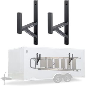 BougeRV Side Mount Trailer Ladder Rack, 2 Racks Heavy Duty Steel Ladder Racks with Bungee Cords Fit for Open and Enclosed Trailer Side Wall, 353 LBS Capacity, Carry 1 or 2 Ladders
