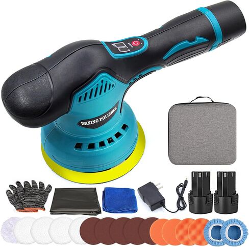 مجموعة تلميع مخازن السيارات اللاسلكية ZFULVO مع بطارية 12 فولت/2 أمبير قطعتين، 8 سرعات متغيرة 2500-6600 OPM آلة تلميع الشمع المحمولة لتفصيل السيارة لصنفرة عازلة الشمع in Kuwait