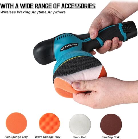 مجموعة تلميع مخازن السيارات اللاسلكية ZFULVO مع بطارية 12 فولت/2 أمبير قطعتين، 8 سرعات متغيرة 2500-6600 OPM آلة تلميع الشمع المحمولة لتفصيل السيارة لصنفرة عازلة الشمع in Kuwait