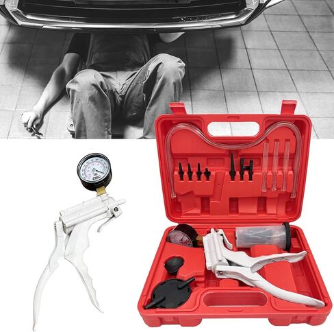 مضخة تفريغ يدوية احترافية للسيارات من HTOMT، مجموعة أدوات نزف الفرامل اليدوية لشخص واحد مع حقيبة محمية لفرامل رجل واحد ومجموعة ضبط نزيف القابض باللون الأحمر (أحمر) in Kuwait