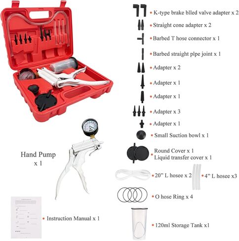 مضخة تفريغ يدوية احترافية للسيارات من HTOMT، مجموعة أدوات نزف الفرامل اليدوية لشخص واحد مع حقيبة محمية لفرامل رجل واحد ومجموعة ضبط نزيف القابض باللون الأحمر (أحمر) in Kuwait