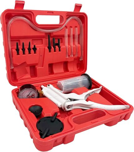 مضخة تفريغ يدوية احترافية للسيارات من HTOMT، مجموعة أدوات نزف الفرامل اليدوية لشخص واحد مع حقيبة محمية لفرامل رجل واحد ومجموعة ضبط نزيف القابض باللون الأحمر (أحمر) in Kuwait