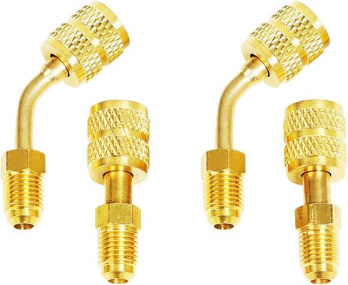 4 حزمة محولات سبليت صغيرة Yuctibr R410A، محول R410A ممتاز 5/16 بوصة SAE أنثى إلى 1/4 بوصة SAE ذكر مضيئة لمكيفات الهواء HVAC، 2 محول مستقيم + 2 محول بزاوية in Saudi Arabia