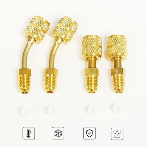 4 حزمة محولات سبليت صغيرة Yuctibr R410A، محول R410A ممتاز 5/16 بوصة SAE أنثى إلى 1/4 بوصة SAE ذكر مضيئة لمكيفات الهواء HVAC، 2 محول مستقيم + 2 محول بزاوية in Saudi Arabia