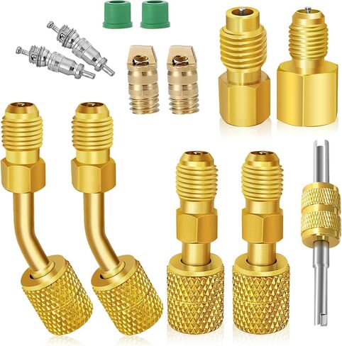 محولات سبليت صغيرة R410A، محول خرطوم التبريد R410a، طقم موصلات محول خط سبليت صغير محول نحاسي مع محولات خزان تبريد 5/16 بوصة SAE أنثى إلى 1/4 بوصة SAE ذكر، 1/2 بوصة إلى 1/4 بوصة ( 6) in Kuwait