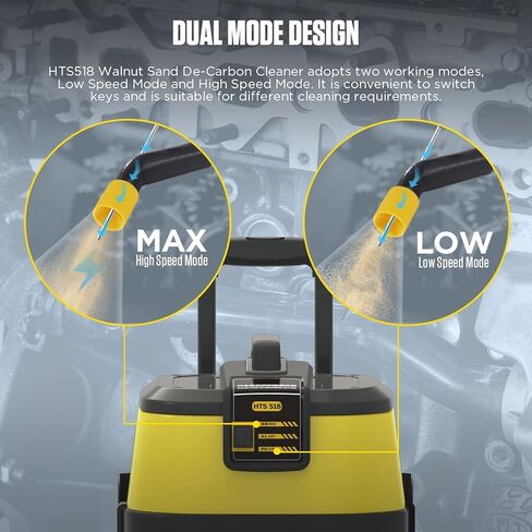 منظف ​​الكربون من رمل الجوز HTS518، منظف ترسب الكربون للمحرك، منخفض/عالي السرعة، منظف غسيل إزالة الكربون، منظف صمام أنبوب السحب مع 23 قطعة من محولات طراز السيارة وصندوق تخزين 110 فولت/220 فولت in Kuwait