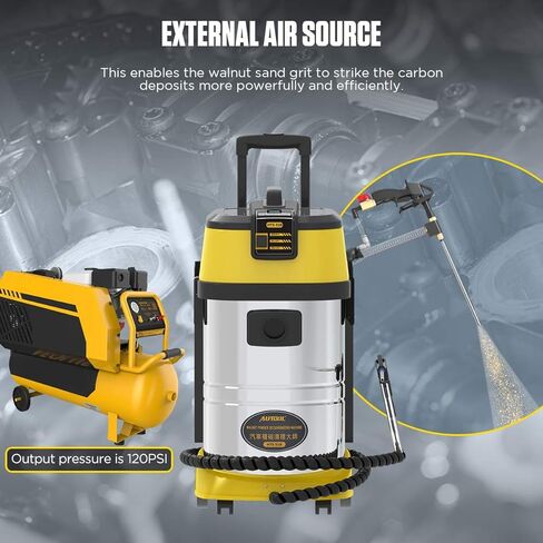 منظف ​​الكربون من رمل الجوز HTS518، منظف ترسب الكربون للمحرك، منخفض/عالي السرعة، منظف غسيل إزالة الكربون، منظف صمام أنبوب السحب مع 23 قطعة من محولات طراز السيارة وصندوق تخزين 110 فولت/220 فولت in Kuwait