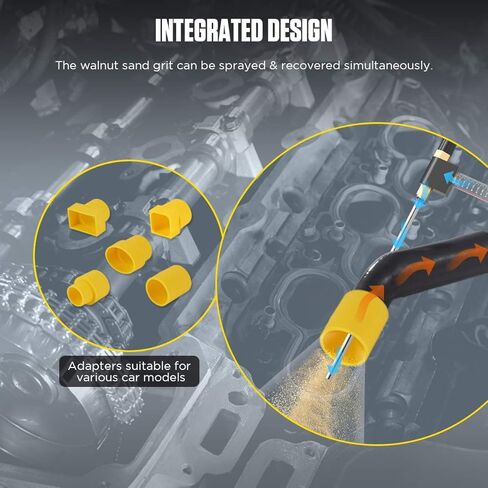 منظف ​​الكربون من رمل الجوز HTS518، منظف ترسب الكربون للمحرك، منخفض/عالي السرعة، منظف غسيل إزالة الكربون، منظف صمام أنبوب السحب مع 23 قطعة من محولات طراز السيارة وصندوق تخزين 110 فولت/220 فولت in Kuwait