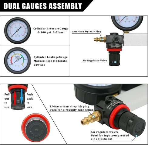 مجموعة اختبار تسرب الأسطوانة، اختبار ضغط محرك البنزين، مقاييس ضغط مزدوجة، كاشف تسرب ضغط المحرك لمحرك البنزين مع شمعات إشعال 10 12 14 مم (أحمر) in Kuwait