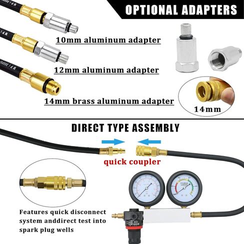 مجموعة اختبار تسرب الأسطوانة، اختبار ضغط محرك البنزين، مقاييس ضغط مزدوجة، كاشف تسرب ضغط المحرك لمحرك البنزين مع شمعات إشعال 10 12 14 مم (أحمر) in Kuwait