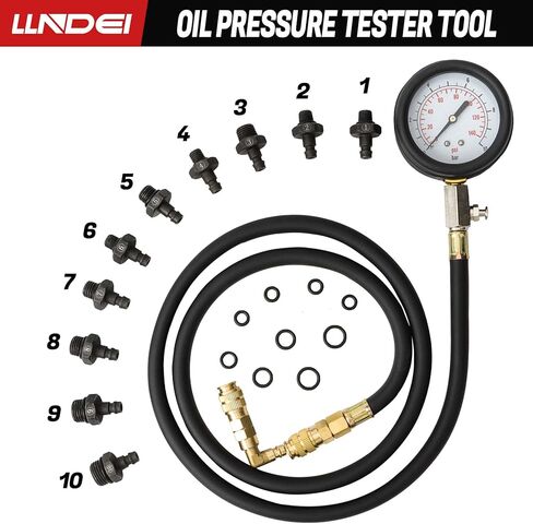 أداة اختبار ضغط الزيت من LLNDEI، مجموعة قياس ضغط زيت المحرك 0-140 رطل لكل بوصة مربعة، اختبار تشخيص ناقل الحركة الأوتوماتيكي للسيارات والشاحنات ATV (أسود) in Kuwait