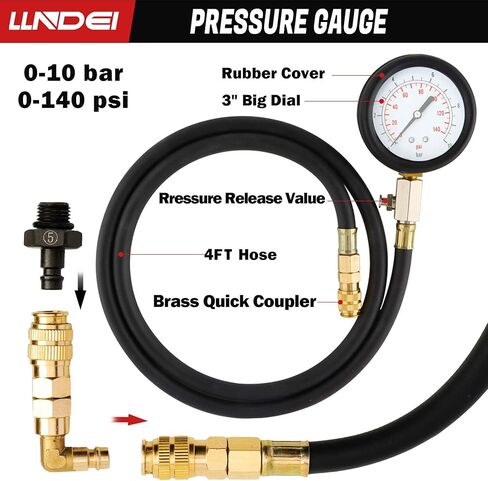 أداة اختبار ضغط الزيت من LLNDEI، مجموعة قياس ضغط زيت المحرك 0-140 رطل لكل بوصة مربعة، اختبار تشخيص ناقل الحركة الأوتوماتيكي للسيارات والشاحنات ATV (أسود) in Kuwait