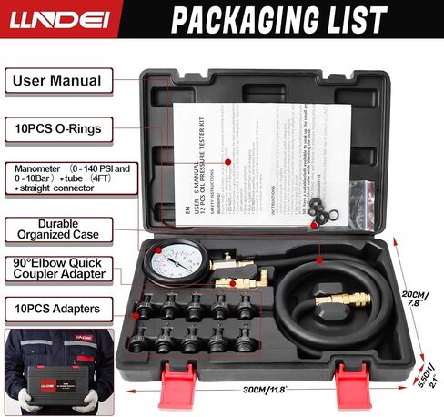 أداة اختبار ضغط الزيت من LLNDEI، مجموعة قياس ضغط زيت المحرك 0-140 رطل لكل بوصة مربعة، اختبار تشخيص ناقل الحركة الأوتوماتيكي للسيارات والشاحنات ATV (أسود) in Kuwait