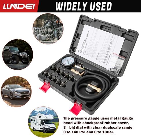 أداة اختبار ضغط الزيت من LLNDEI، مجموعة قياس ضغط زيت المحرك 0-140 رطل لكل بوصة مربعة، اختبار تشخيص ناقل الحركة الأوتوماتيكي للسيارات والشاحنات ATV (أسود) in Kuwait