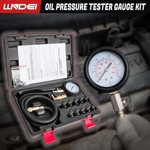 أداة اختبار ضغط الزيت من LLNDEI، مجموعة قياس ضغط زيت المحرك 0-140 رطل لكل بوصة مربعة، اختبار تشخيص ناقل الحركة الأوتوماتيكي للسيارات والشاحنات ATV (أسود) in Kuwait