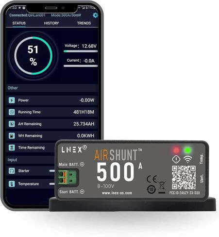 شاشة بطارية تحويلة بلوتوث، شاشة بطارية تحويلة هواء ذكية 500 أمبير مع وظيفة التنبيه، شاشة بطارية RV لاسلكية مع منفذ مستشعر درجة الحرارة لـ 8-100 فولت Lifepo4، ليثيوم مختومة، جل، بطارية مغمورة in Kuwait