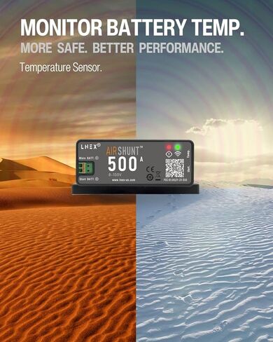 شاشة بطارية تحويلة بلوتوث، شاشة بطارية تحويلة هواء ذكية 500 أمبير مع وظيفة التنبيه، شاشة بطارية RV لاسلكية مع منفذ مستشعر درجة الحرارة لـ 8-100 فولت Lifepo4، ليثيوم مختومة، جل، بطارية مغمورة in Kuwait