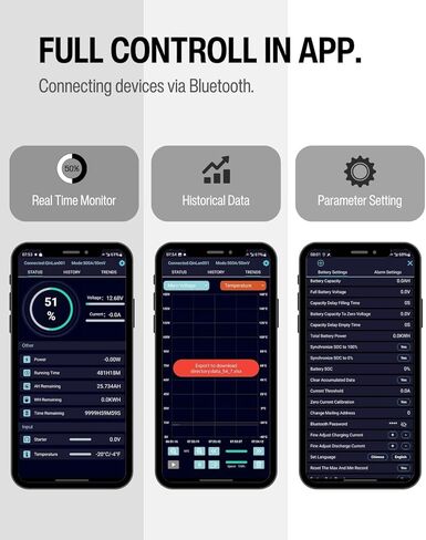 شاشة بطارية تحويلة بلوتوث، شاشة بطارية تحويلة هواء ذكية 500 أمبير مع وظيفة التنبيه، شاشة بطارية RV لاسلكية مع منفذ مستشعر درجة الحرارة لـ 8-100 فولت Lifepo4، ليثيوم مختومة، جل، بطارية مغمورة in Kuwait