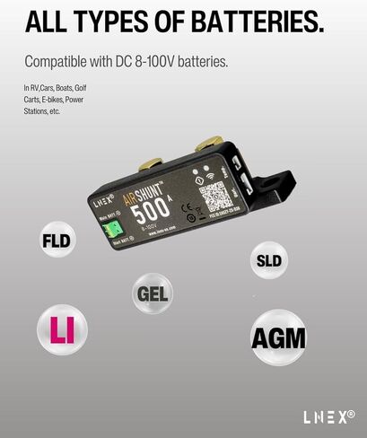 شاشة بطارية تحويلة بلوتوث، شاشة بطارية تحويلة هواء ذكية 500 أمبير مع وظيفة التنبيه، شاشة بطارية RV لاسلكية مع منفذ مستشعر درجة الحرارة لـ 8-100 فولت Lifepo4، ليثيوم مختومة، جل، بطارية مغمورة in Kuwait