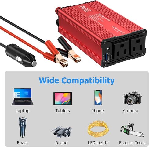 FOVAL 600 واط عاكس الطاقة 12 فولت تيار مستمر إلى 110 فولت تيار متردد محول قابس السيارة مع [65 واط PD USB-C] و [18 واط QC USB-A] منافذ شحن سريعة ومنفذي تيار متردد محولات طاقة السيارة للمركبات in Kuwait