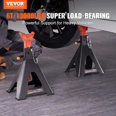 VEVOR Jack Stands, 3 Ton (6,000 lbs) Capacity Car Jack Stands Double Locking, 10.8-16.3 inch Adjustable Height, for Lifting SUV, Pickup Truck, Car and UTV/ATV, Red, 1 Pair in Saudi Arabia