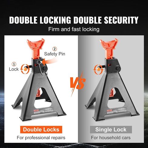 VEVOR Jack Stands, 3 Ton (6,000 lbs) Capacity Car Jack Stands Double Locking, 10.8-16.3 inch Adjustable Height, for Lifting SUV, Pickup Truck, Car and UTV/ATV, Red, 1 Pair in Saudi Arabia