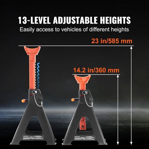 VEVOR Jack Stands, 3 Ton (6,000 lbs) Capacity Car Jack Stands Double Locking, 10.8-16.3 inch Adjustable Height, for Lifting SUV, Pickup Truck, Car and UTV/ATV, Red, 1 Pair in Saudi Arabia