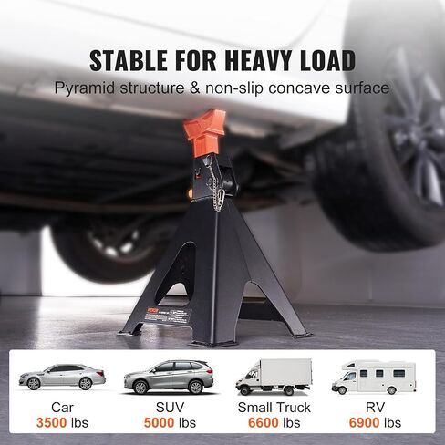 VEVOR Jack Stands, 3 Ton (6,000 lbs) Capacity Car Jack Stands Double Locking, 10.8-16.3 inch Adjustable Height, for Lifting SUV, Pickup Truck, Car and UTV/ATV, Red, 1 Pair in Saudi Arabia
