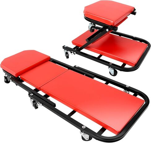 مقعد زاحف قابل للطي مقاس 40 بوصة من EASYBERG، زاحف ومقعد على شكل Z 2 في 1، 6 عجلات دوارة لمتجر المرآب، سعة 330 رطل، أحمر in Kuwait