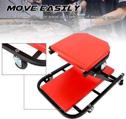 مقعد زاحف قابل للطي مقاس 40 بوصة من EASYBERG، زاحف ومقعد على شكل Z 2 في 1، 6 عجلات دوارة لمتجر المرآب، سعة 330 رطل، أحمر in Kuwait
