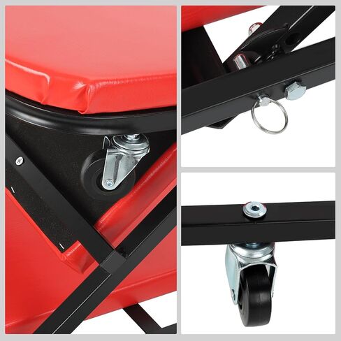 مقعد زاحف قابل للطي مقاس 40 بوصة من EASYBERG، زاحف ومقعد على شكل Z 2 في 1، 6 عجلات دوارة لمتجر المرآب، سعة 330 رطل، أحمر in Kuwait