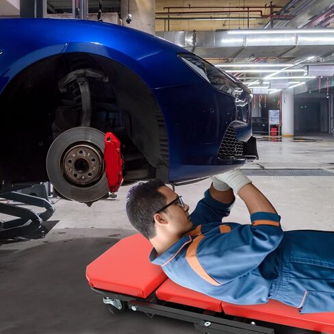 مقعد زاحف قابل للطي مقاس 40 بوصة من EASYBERG، زاحف ومقعد على شكل Z 2 في 1، 6 عجلات دوارة لمتجر المرآب، سعة 330 رطل، أحمر in Kuwait