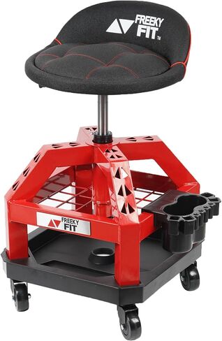 Rolling Shop Stool for Garage with Casters, DO02-Adjustable Height 360° Swivel Shop Seat with Tool Tray Storage, 330 LBS Capacity Padded Mechanic Stool, Black in Saudi Arabia
