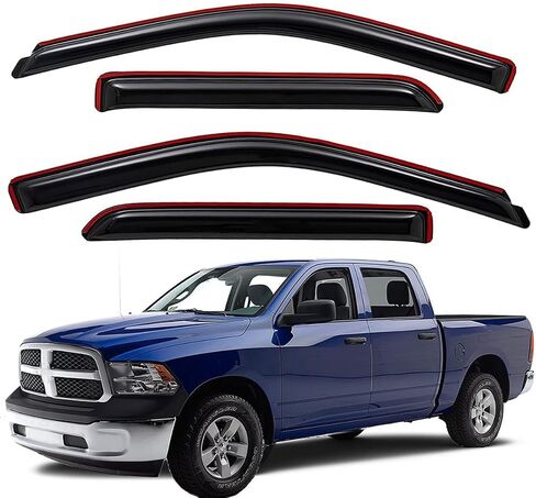 WV194109 In-Channel Window Deflector & Visor Rain Guard, Dark Smoke, 4-Pieces Set, Fit 2009-2018 Dodge Ram 1500 Crew Cab, 2010-2024 Ram 2500 & 3500 Crew & Mega Cab, 2019-2023 Ram 1500 Classic Crew Cab in Kuwait